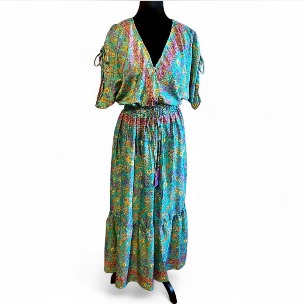 Green and Blue Maxi Dress with Flowing Design